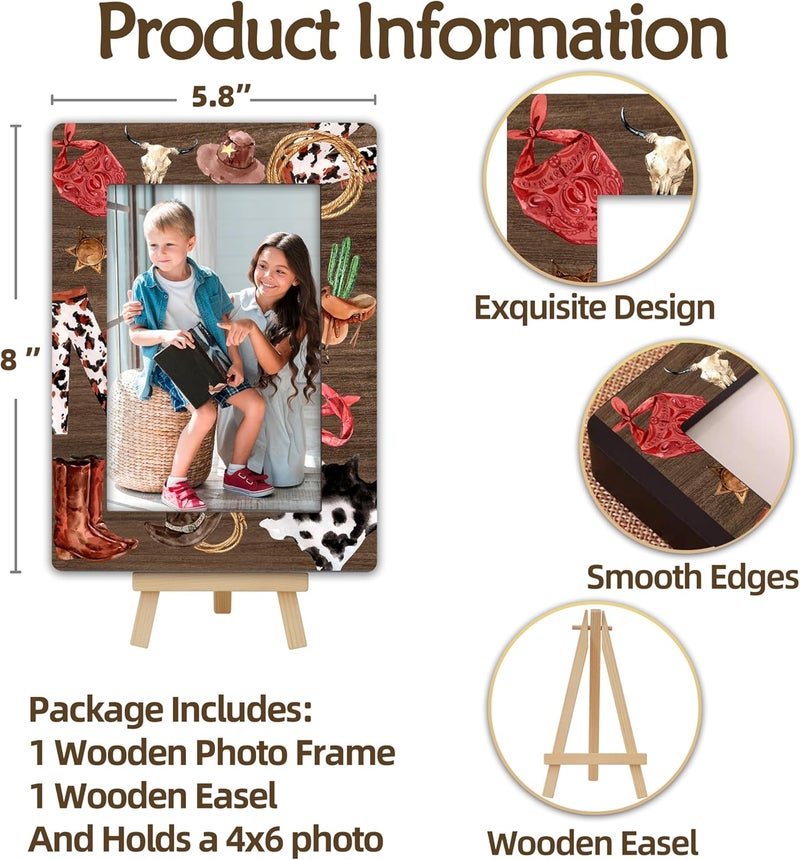 OXRUN Wild Western 4x6 Picture Frame, Cowboy Wooden Photo Frame with Easel, Display Photo Insert, Newborn Gifts, Nursery Decor - A08 - Image 2